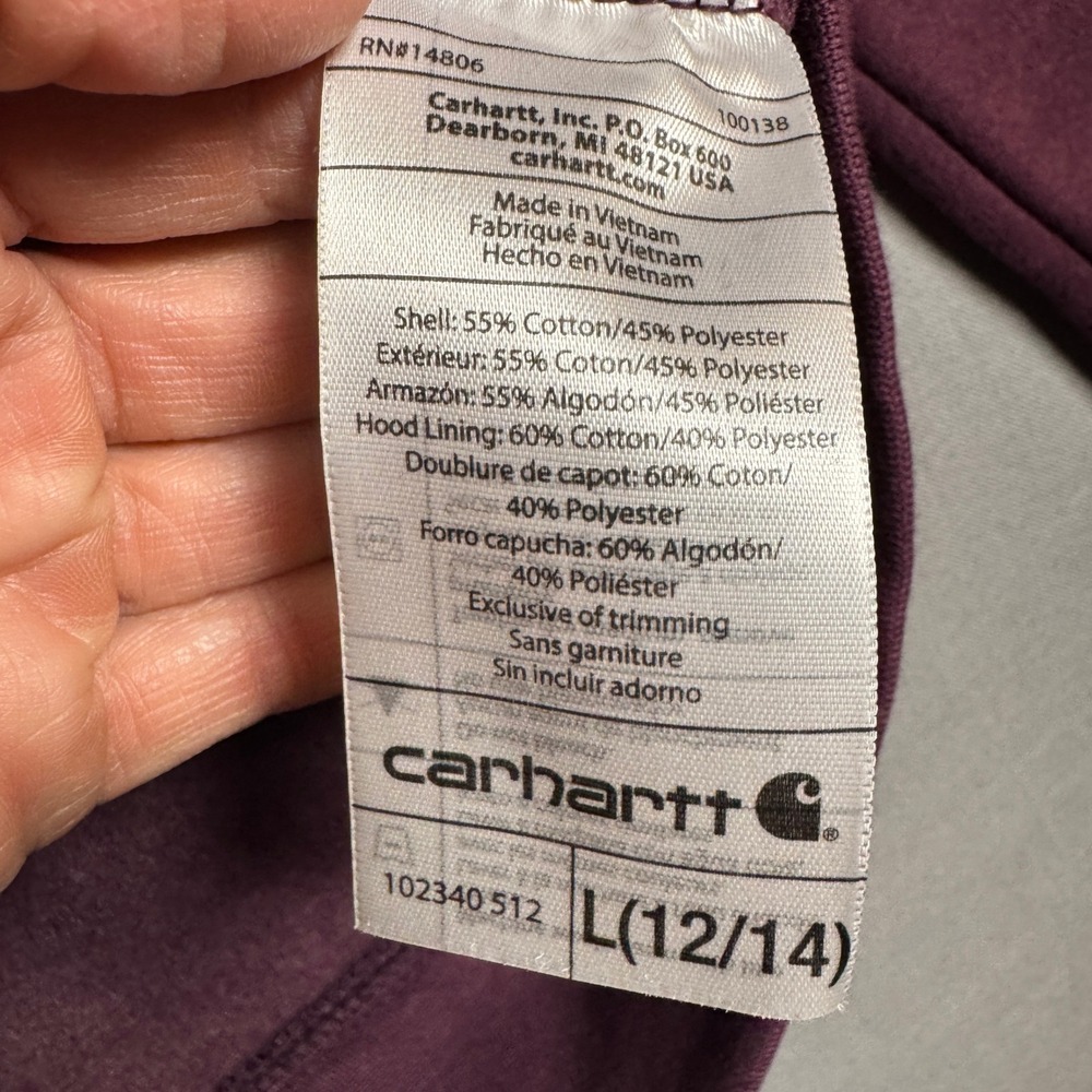 Carhartt Zip Up Hoodie Women L (12-14) Purple Embroidered Logo Jacket - Picture 5 of 8